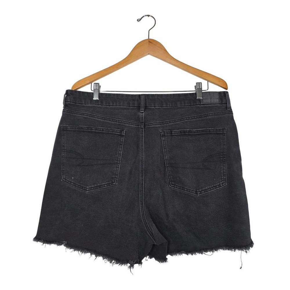 American Eagle‎ Mom Denim Shorts High Rise Shortie Black Raw Hem Asymmetrical 18 - Picture 2 of 11